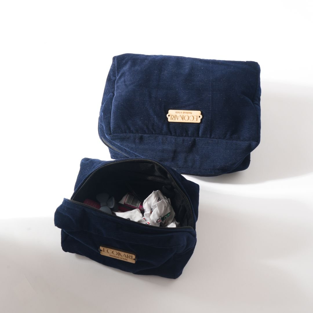 Navy Blue Corduroy Accessory Pouches | Verified Sustainable by Brown Living™