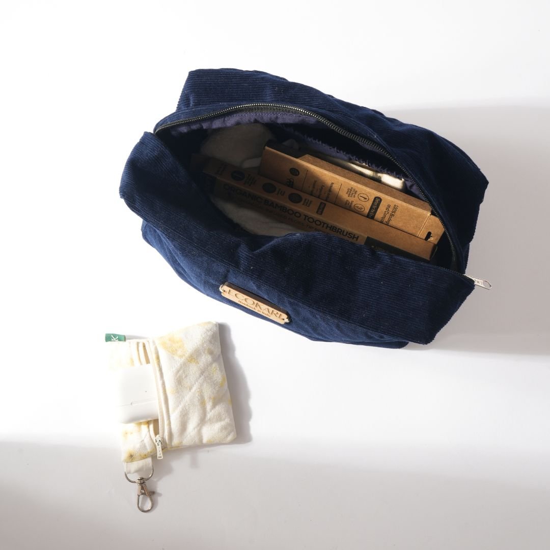 Navy Blue Corduroy Accessory Pouches | Verified Sustainable by Brown Living™