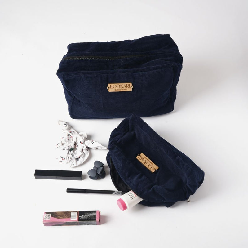 Navy Blue Corduroy Accessory Pouches | Verified Sustainable by Brown Living™