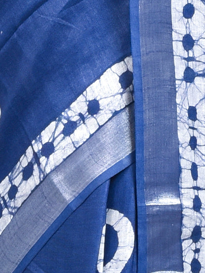 Navy Blue Traditional Batik Design Pure Linen Saree – Womens Saree on Brown Living™. SKU: STRLINSAR18. Img 4.