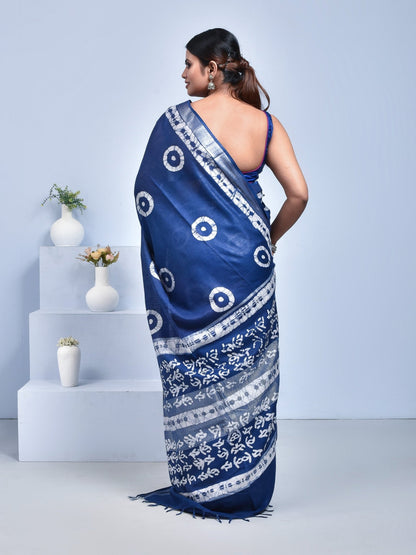 Navy Blue Traditional Batik Design Pure Linen Saree – Womens Saree on Brown Living™. SKU: STRLINSAR18. Img 7.