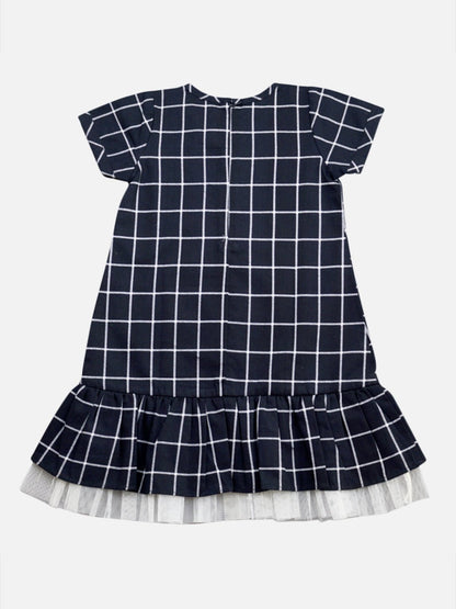 Navy Checkered Ruffle Dress Regular Fit for Girls – Kids Daywear Sets on Brown Living™. SKU: PG128_1. Img 1.