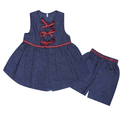 Navy Lace - Up Dress & Shorts Set Regular Fit for Girls – Kids Daywear Sets on Brown Living™. SKU: PG165_1. Img 1.