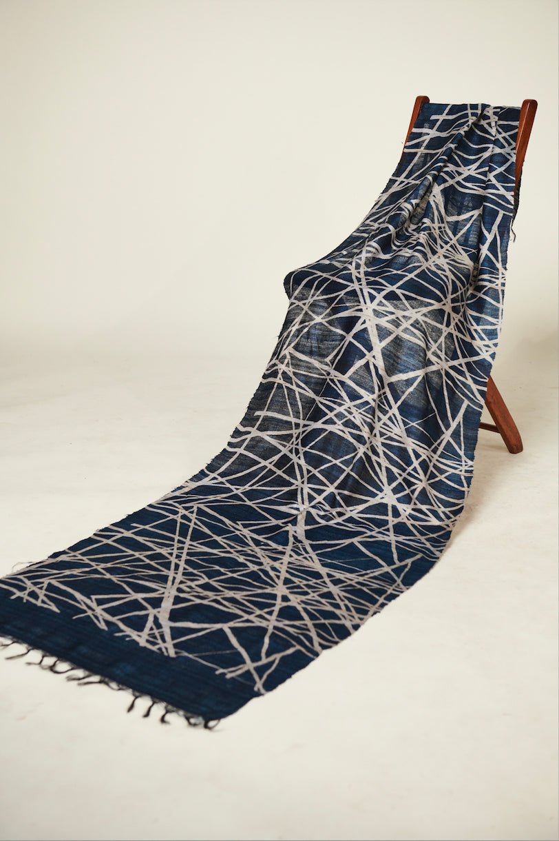 Navy Lattice 100% Natural Ahimsa Tussar Peace Silk Scarf for Men – Mens Scarf on Brown Living™. SKU: NAESWT09. Img 1.