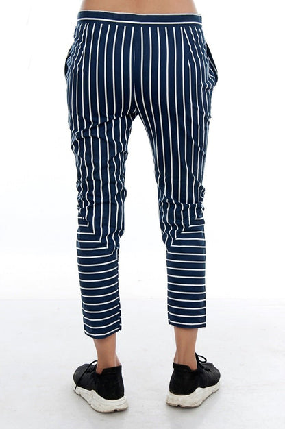 Navy Pinstripe Cotton Slim - Fit Trouser – Stylish & Modern – Womens Trousers on Brown Living™. SKU: L22006. Img 4.