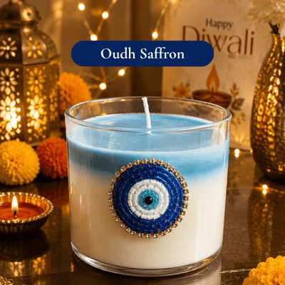 Nazar Halo Round Decorative Candle | Oudh Saffron Soy Wax Candle – Candles & Fragrances on Brown Living™. SKU: D-425. Img 5.