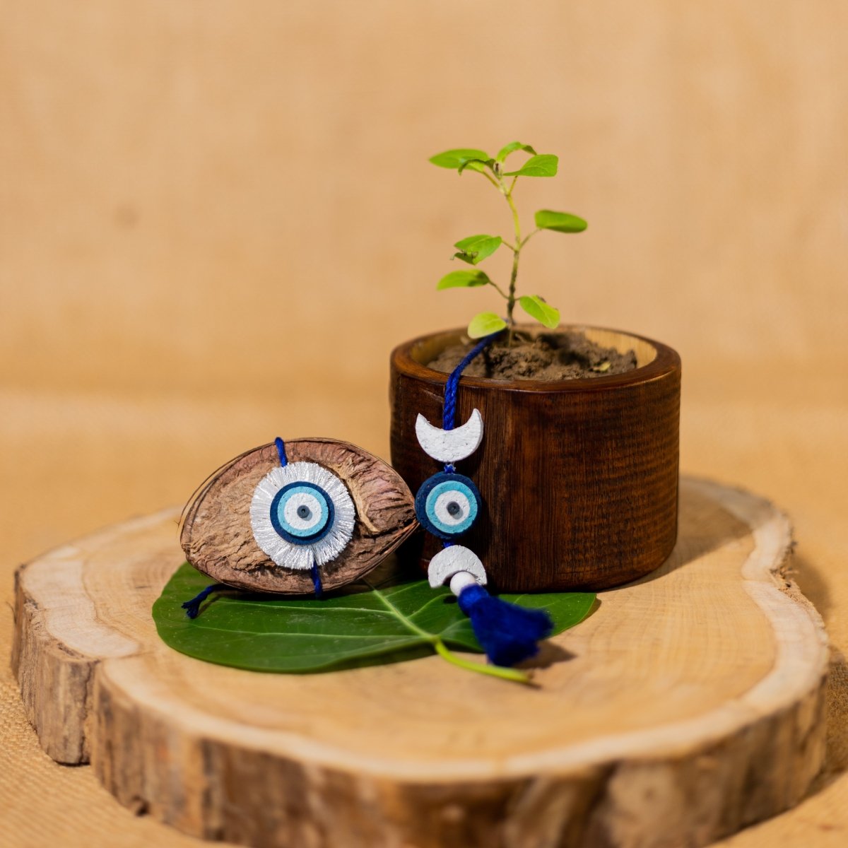Nazarbattu Handmade Plantable Eco - friendly Rakhi Lumba Set with Roli - Chawal – Rakhi by Scrapshala available on Brown Living™. . SKU: SSR011. Img 3.