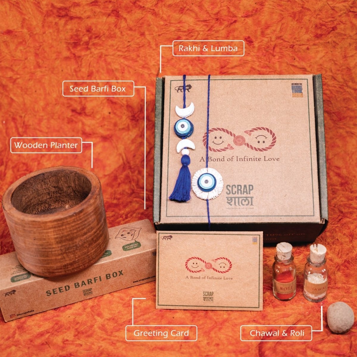 Nazarbattu Premium Rakhi Box | Handmade Plantable Rakhi and Lumba Set – Rakhi by Scrapshala available on Brown Living™. . SKU: SSR015. Img 4.