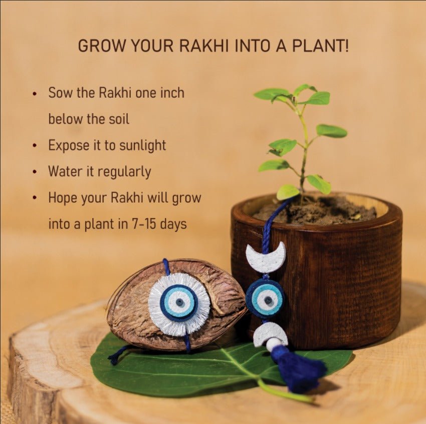 Nazarbattu Rakhi Gift Box | Rakhi and Lumba Set, Bamboo Speaker, Planting Material – Rakhi by Scrapshala available on Brown Living™. . SKU: SSR017. Img 2.