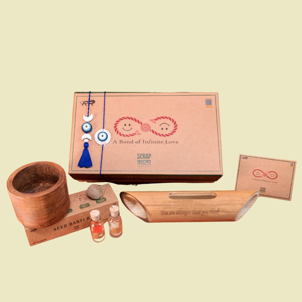 Nazarbattu Rakhi Gift Box | Rakhi and Lumba Set, Bamboo Speaker, Planting Material | Verified Sustainable Rakhi on Brown Living™
