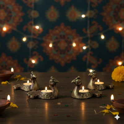 Neck Peacock T - Light Diya Set – Decorative Diya – Home Decor on Brown Living™. SKU: D36. Img 8.