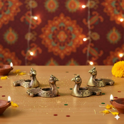 Neck Peacock T - Light Diya Set – Decorative Diya – Home Decor on Brown Living™. SKU: D36. Img 4.