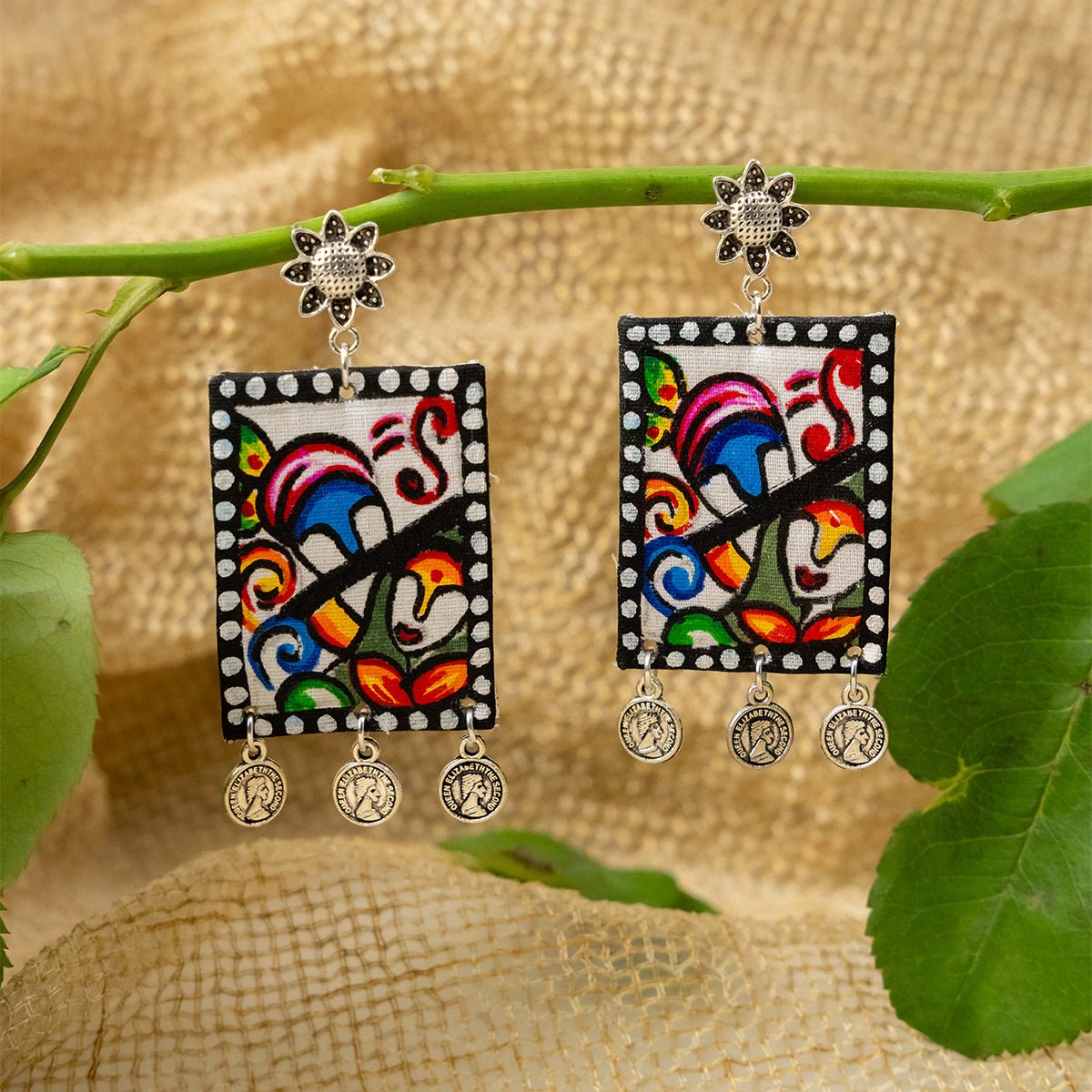 Nector Handpainted Earrings | Handmade Artistic Statement Jewellery – Jewellery on Brown Living™. SKU: AM-EAR-Nector. Img 2.
