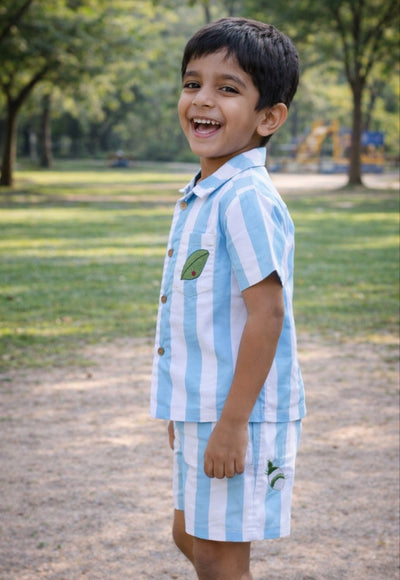 Neeli Dhaari Boys Cotton Co - ord Set | Striped Comfortable Kids Outfit – Kids Daywear Sets on Brown Living™. SKU: NDB23M1. Img 1.