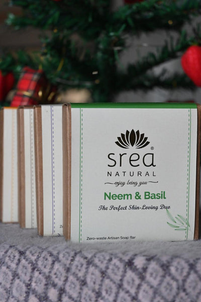 Neem and Basil Handmade Soap | Herbal Cleansing Bath Bar 120g – Body Soap on Brown Living™. SKU: SN-CP-NB-120. Img 2.