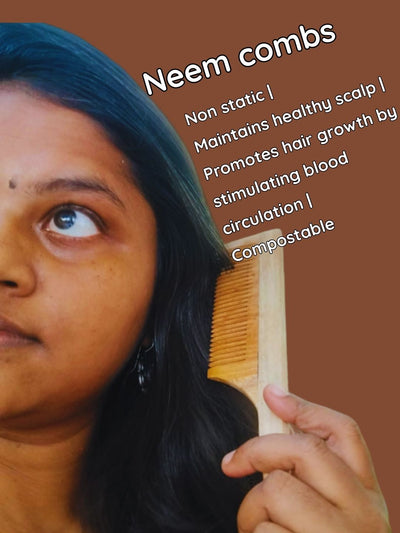 Neem Wood Comb | Natural, Anti - Dandruff & Eco - Friendly Hair Care – Hair Comb on Brown Living™. SKU: bcomb2. Img 12.