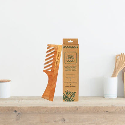 Neem Wood Comb with Handle | Regular Tooth | Anti - Static & Natural – Hair Comb on Brown Living™. SKU: KOE018-HC-1. Img 2.