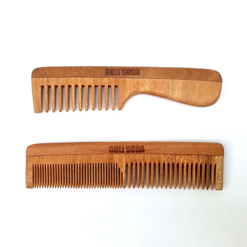 Neem Wood Combs - Wide Tooth with Handle & Double Tooth | Verified Sustainable Hair Comb on Brown Living™