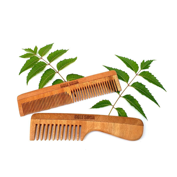 Neem Wood Combs - Wide Tooth with Handle & Double Tooth | Verified Sustainable Hair Comb on Brown Living™