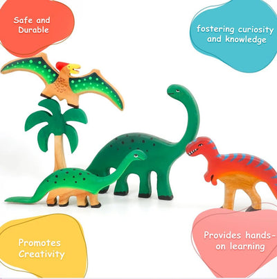 Neem Wood Educational Playset – Eco - Friendly Learning Toys for Kids – Wooden Toys on Brown Living™. SKU: dinosaur. Img 2.