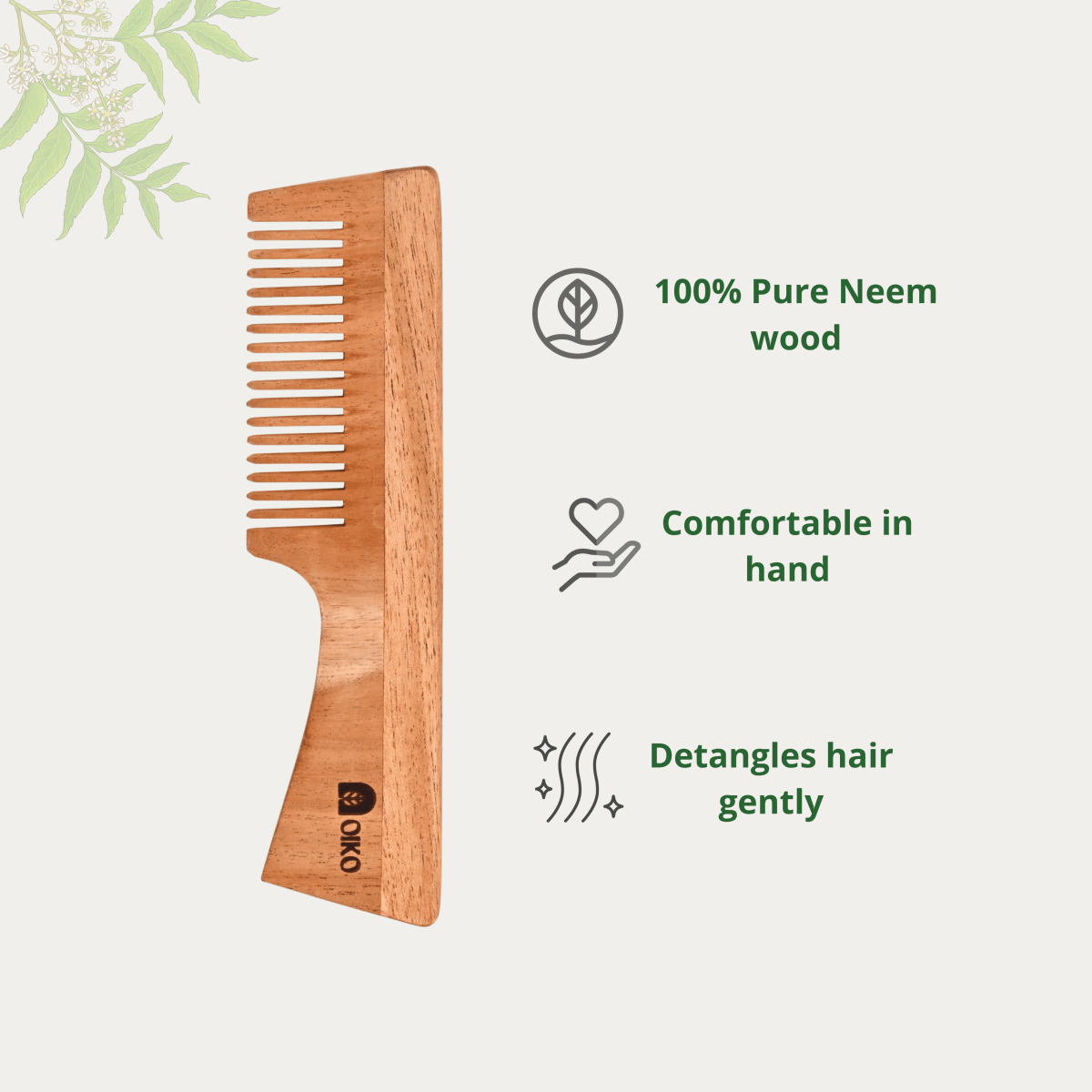Neem Wood Hair Comb Combo Pack – Handle & Dual - Sided – Hair Comb by OIKO available on Brown Living™. . SKU: NE/HA/P2. Img 3.
