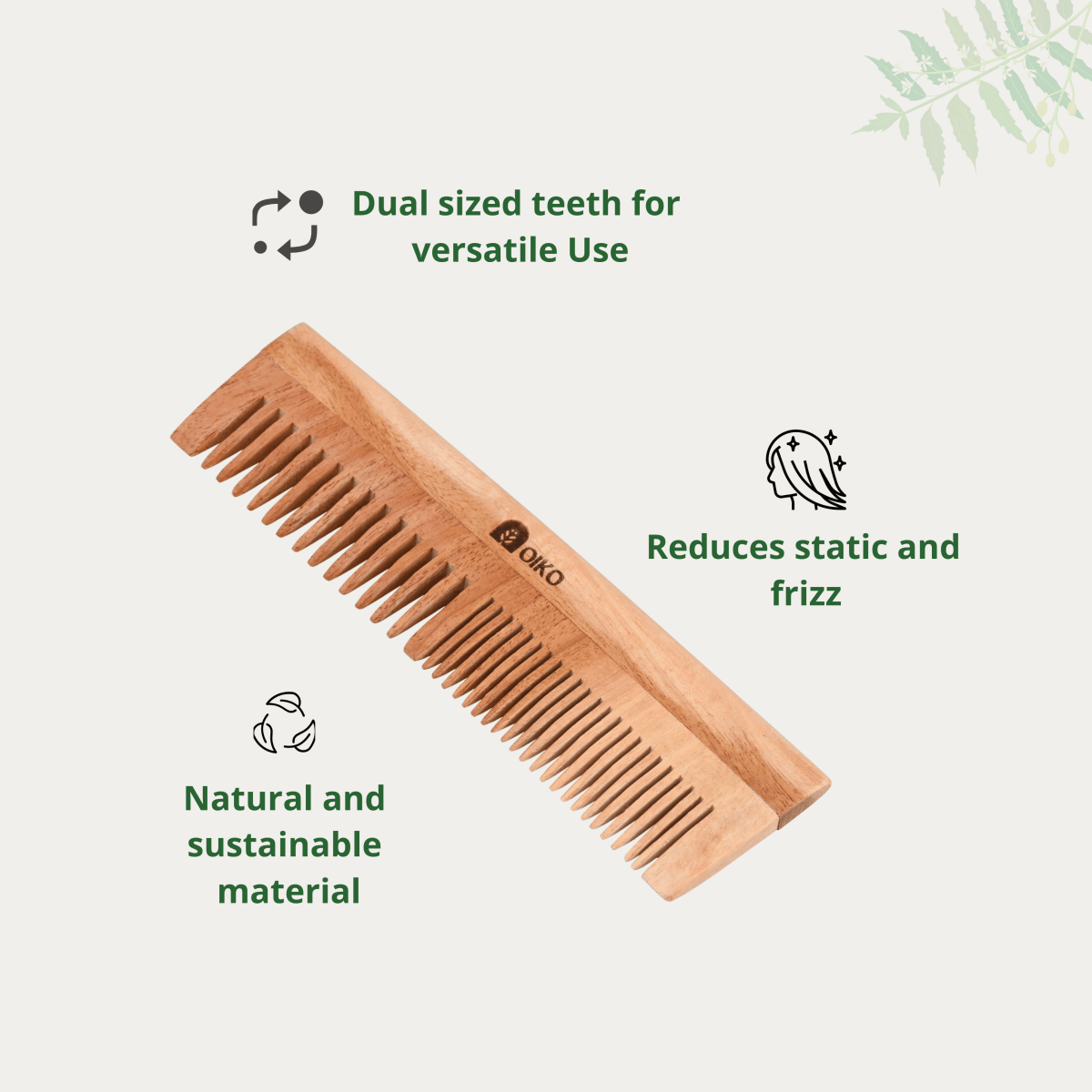 Neem Wood Hair Comb Combo Pack – Handle & Dual - Sided – Hair Comb by OIKO available on Brown Living™. . SKU: NE/HA/P2. Img 4.
