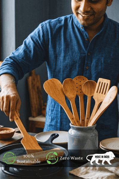 Neem Wood Kitchen Ladle Set (Set of 7) – Kitchen Tools on Brown Living™. SKU: AS-NWKL-007. Img 5.