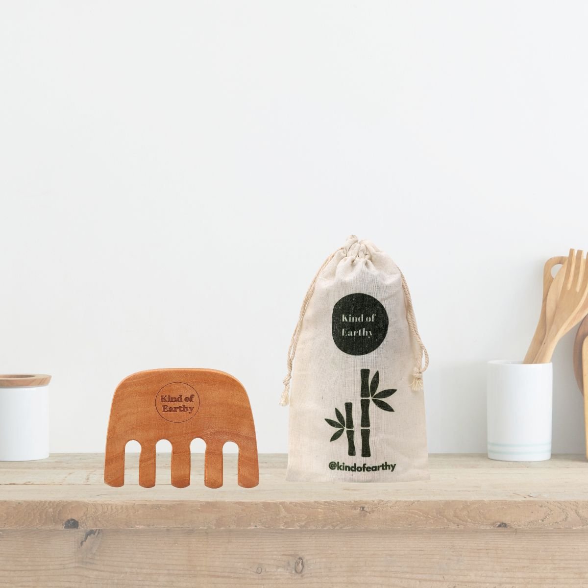 Neem Wood Massage Comb | Rounded Teeth | Scalp Stimulating Comb – Hair Comb on Brown Living™. SKU: KOE019-MC. Img 2.