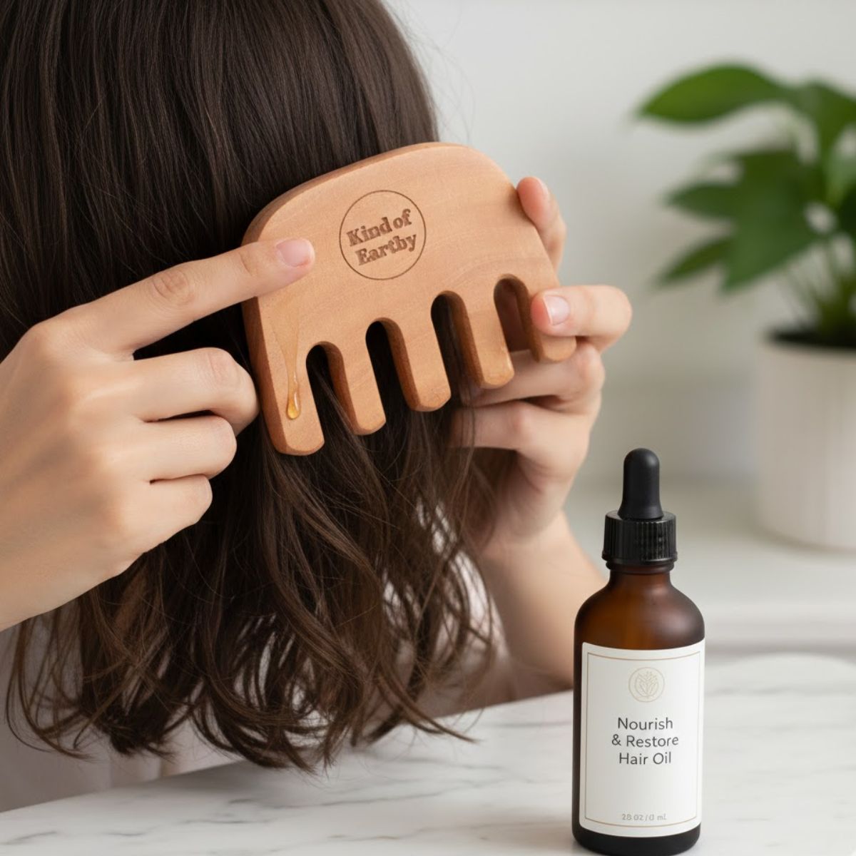 Neem Wood Massage Comb | Rounded Teeth | Scalp Stimulating Comb – Hair Comb on Brown Living™. SKU: KOE019-MC. Img 3.