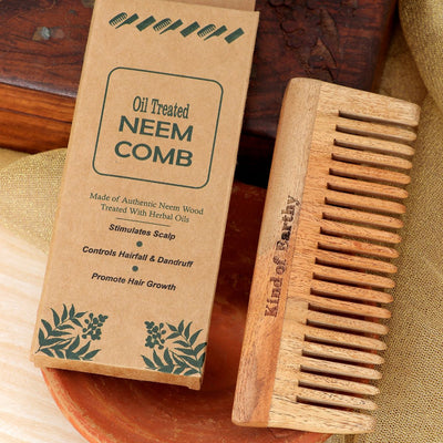 Neem Wood Wide Tooth Comb | Detangler & Ideal After Shampoo – Hair Comb on Brown Living™. SKU: KOE018-SC-1. Img 1.