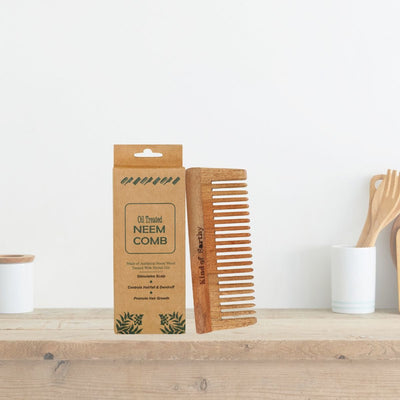 Neem Wood Wide Tooth Comb | Detangler & Ideal After Shampoo – Hair Comb on Brown Living™. SKU: KOE018-SC-1. Img 2.