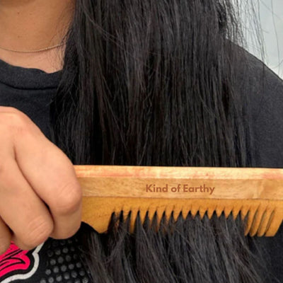 Neem Wood Wide Tooth Comb | Detangler & Ideal After Shampoo – Hair Comb on Brown Living™. SKU: KOE018-SC-1. Img 3.