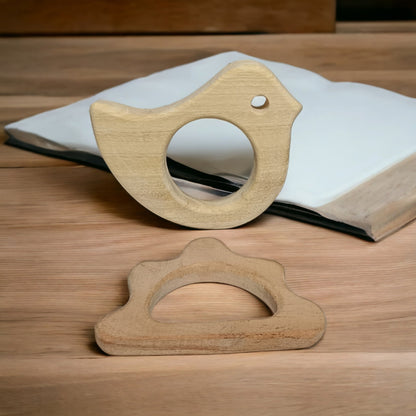 Neem Wooden Baby Teethers – Dove & Cloud Shapes – Baby Teethers & Soothers on Brown Living™. SKU: T_DV-CLD. Img 1.