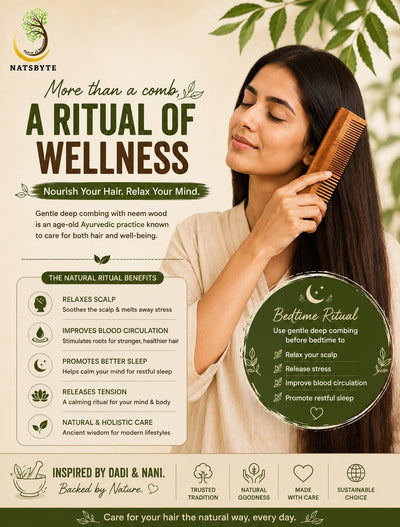 Neem Wooden Comb Regular Dual Teeth | The Earth Eco Naturals – Hair Comb on Brown Living™. SKU: Regular04. Img 4.