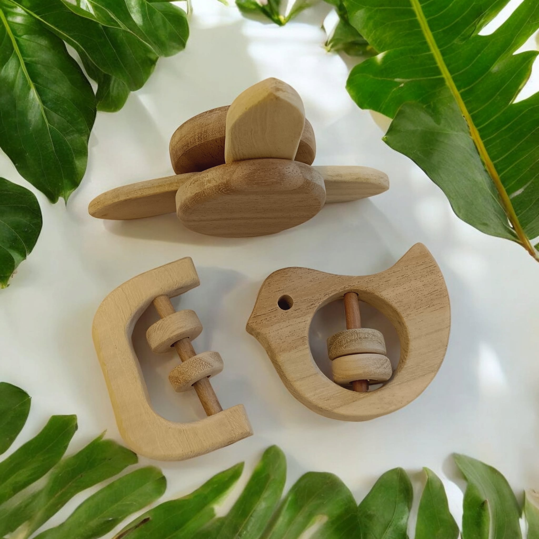 Neem Wooden Flower Tumbler, Dove & C - Shape Rattles For Toddlers – Baby Rattles on Brown Living™. SKU: R_FLTMBLR-DV-C. Img 4.