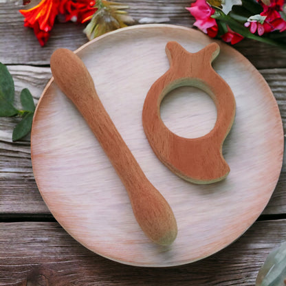 Neem Wooden Immunity Boosting Teethers – Mango & Dumbbell Shapes – Baby Teethers & Soothers on Brown Living™. SKU: T_MNG-DBL. Img 4.