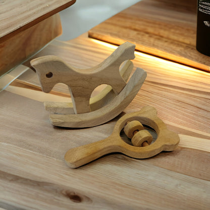 Neem Wooden Pocket Size Swing Horse & Mickey Rattle Toy Set – Wooden Toys on Brown Living™. SKU: SR_SHRS-MKHD. Img 4.