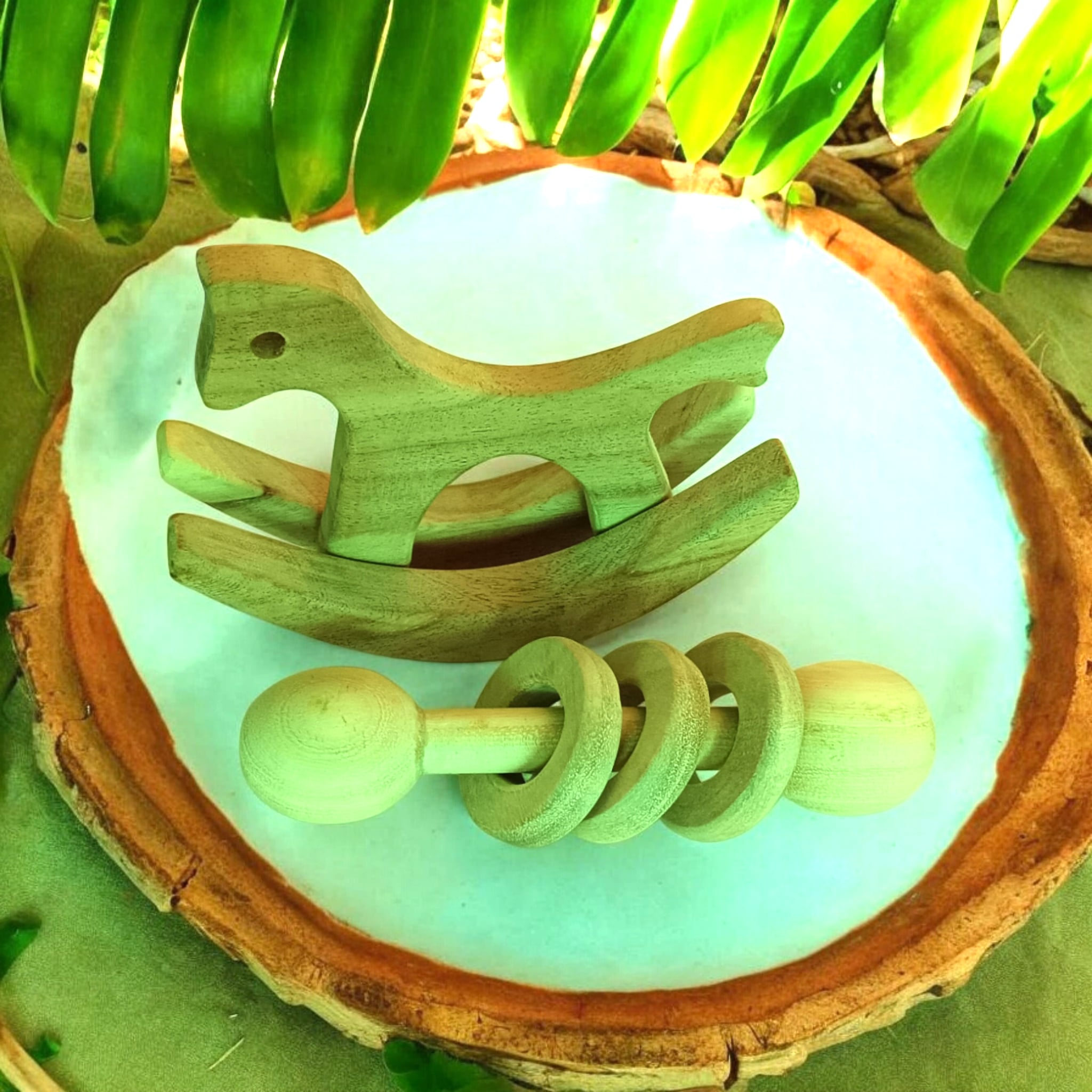 Neem Wooden Pocket Size Swing Horse & Rattle | Baby Toy Combo – Wooden Toys on Brown Living™. SKU: SR_SHRS-DBLRNGS. Img 4.