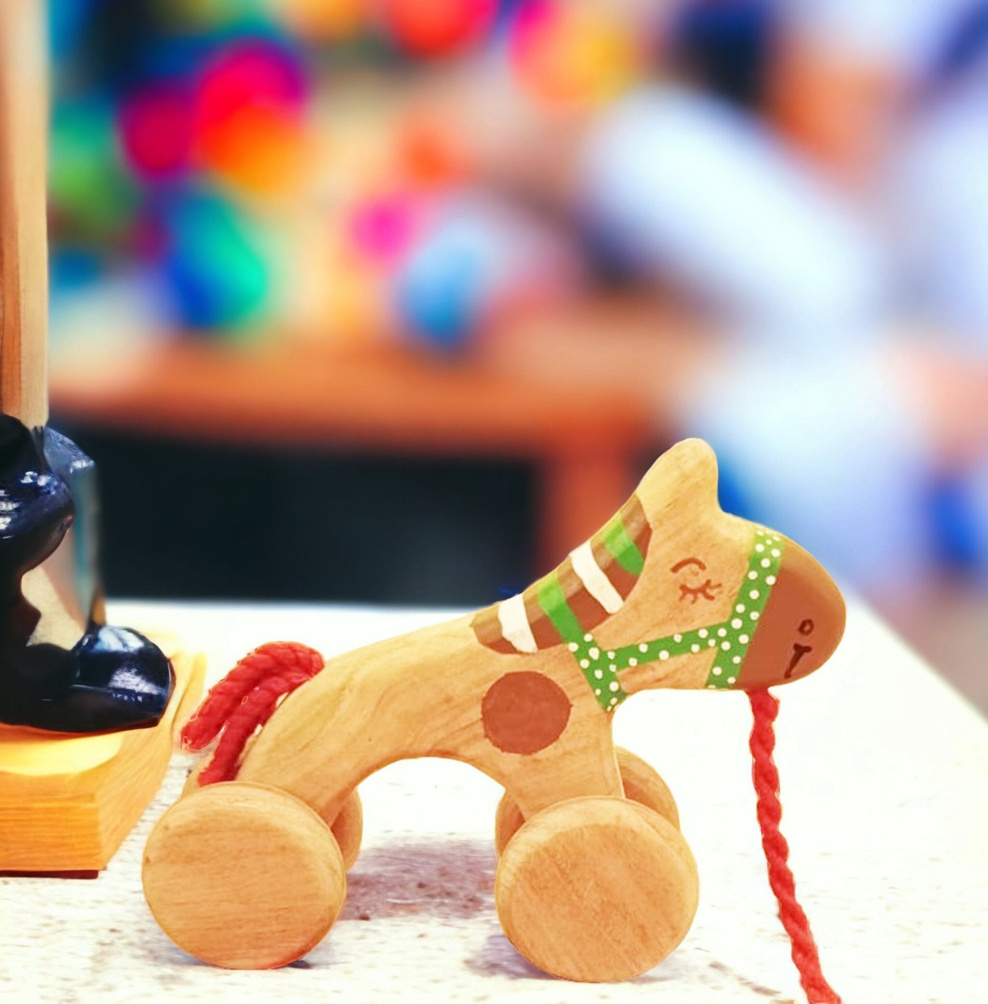 Neem Wooden Pull Along Horse Toy For Toddlers – Toy Trains & Vehicles on Brown Living™. SKU: W_PHRS. Img 3.