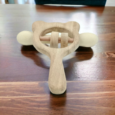 Neem Wooden Rattle & Teether Of Shapes – Mickey Head & Dumb Bell – Wooden Toys on Brown Living™. SKU: RT_MKHD-DBL. Img 2.