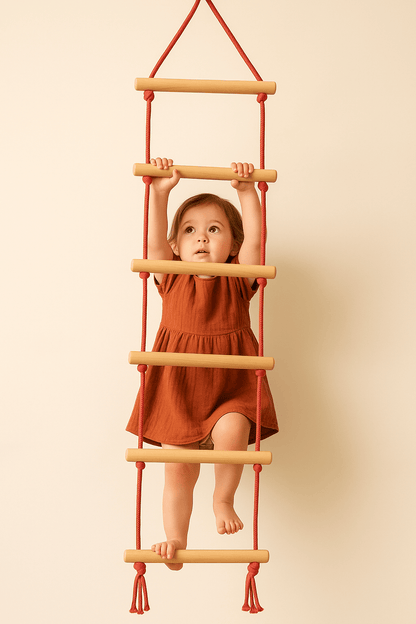 Neem Wooden Rope Ladder for Kids 3+ | Safe Play Climbing Toy – Wooden Toys on Brown Living™. SKU: S_RPLRD6STEP. Img 1.
