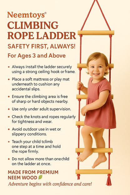 Neem Wooden Rope Ladder for Kids 3+ | Safe Play Climbing Toy – Wooden Toys on Brown Living™. SKU: S_RPLRD6STEP. Img 2.