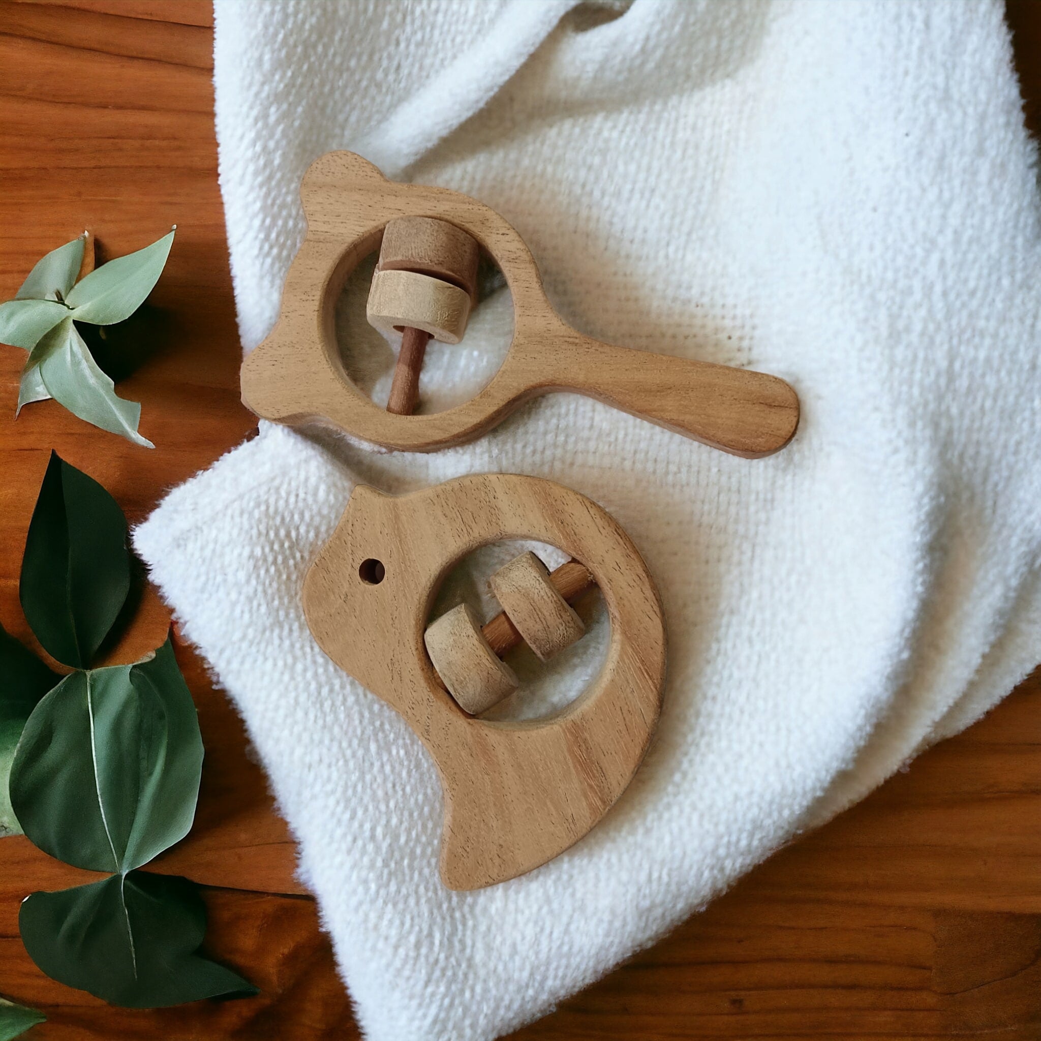 Neem Wooden Sound Making Rattles – Dove & Mickey Head Shapes – Baby Rattles on Brown Living™. SKU: R_DV-MKHD. Img 3.