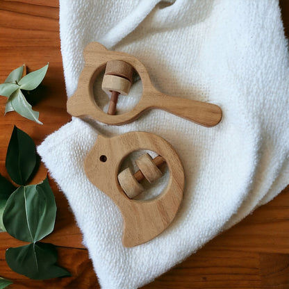 Neem Wooden Sound Making Rattles – Dove & Mickey Head Shapes – Baby Rattles on Brown Living™. SKU: R_DV-MKHD. Img 3.