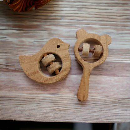 Neem Wooden Sound Making Rattles – Dove & Mickey Head Shapes – Baby Rattles on Brown Living™. SKU: R_DV-MKHD. Img 4.