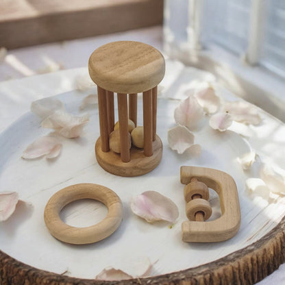 Neem Wooden Tumbler, C - Shaped Rattle & Ring Teether For Babies – Wooden Toys on Brown Living™. SKU: RT_TMBLR-C-RNG. Img 3.