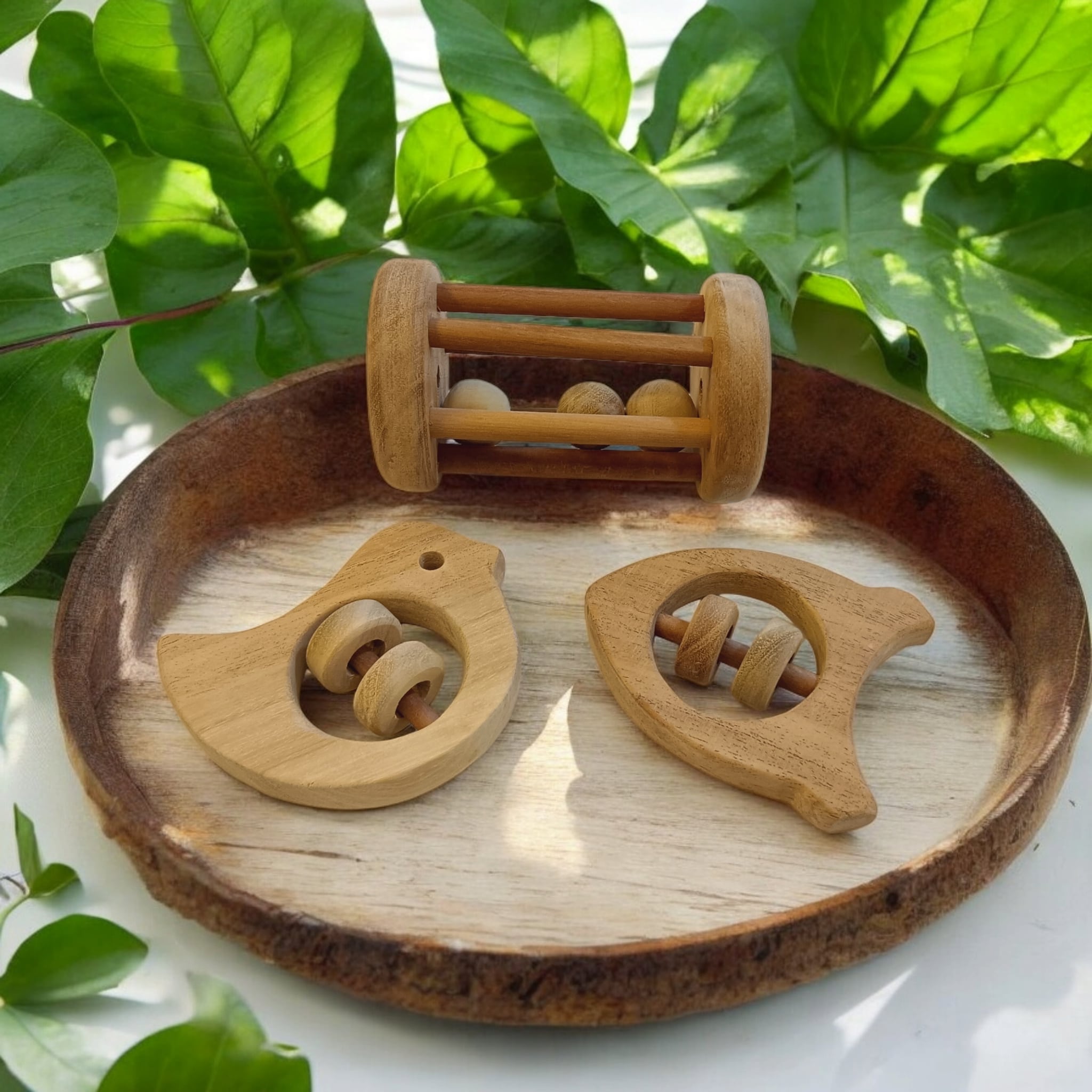Neem Wooden Tumbler, Dove & Rocket Shaped Rattle For Toddlers – Baby Rattles on Brown Living™. SKU: R_TMBLR-DV-RKT. Img 2.