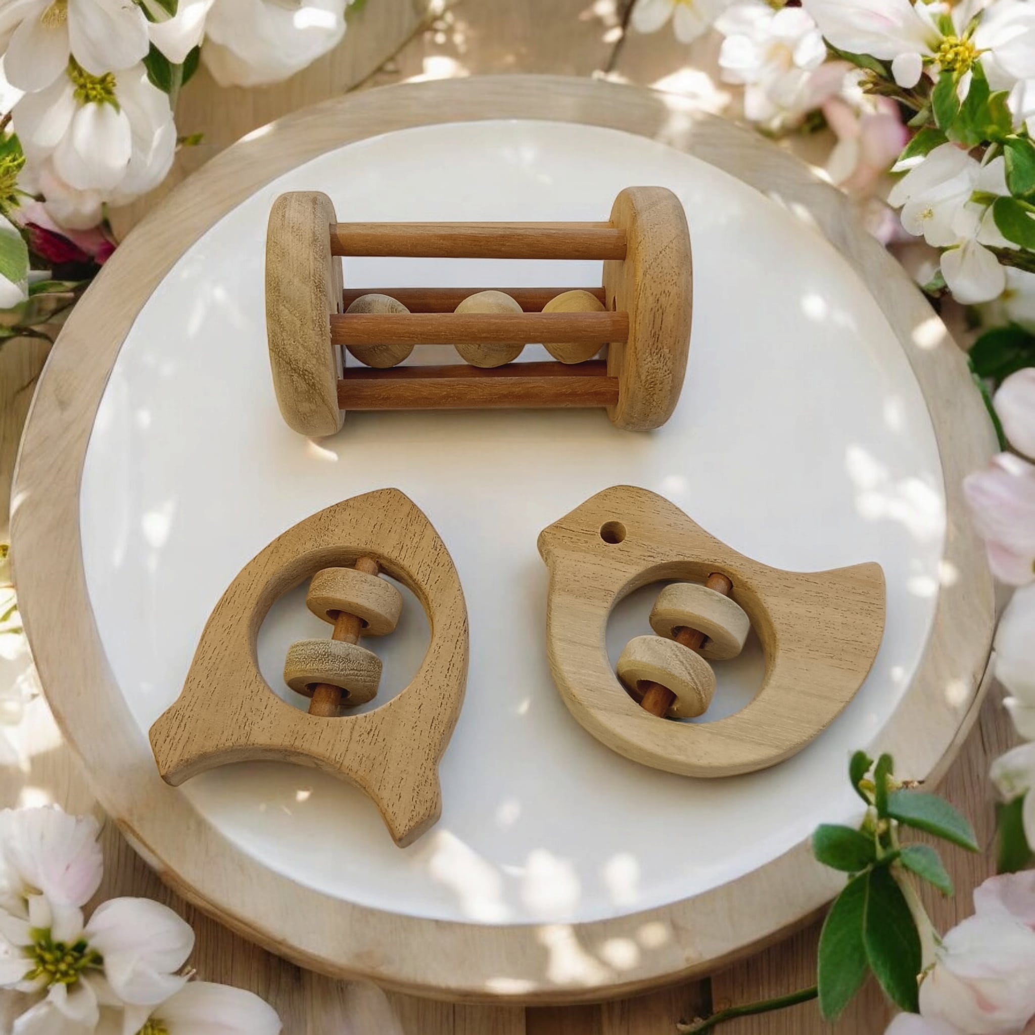 Neem Wooden Tumbler, Dove & Rocket Shaped Rattle For Toddlers – Baby Rattles on Brown Living™. SKU: R_TMBLR-DV-RKT. Img 1.