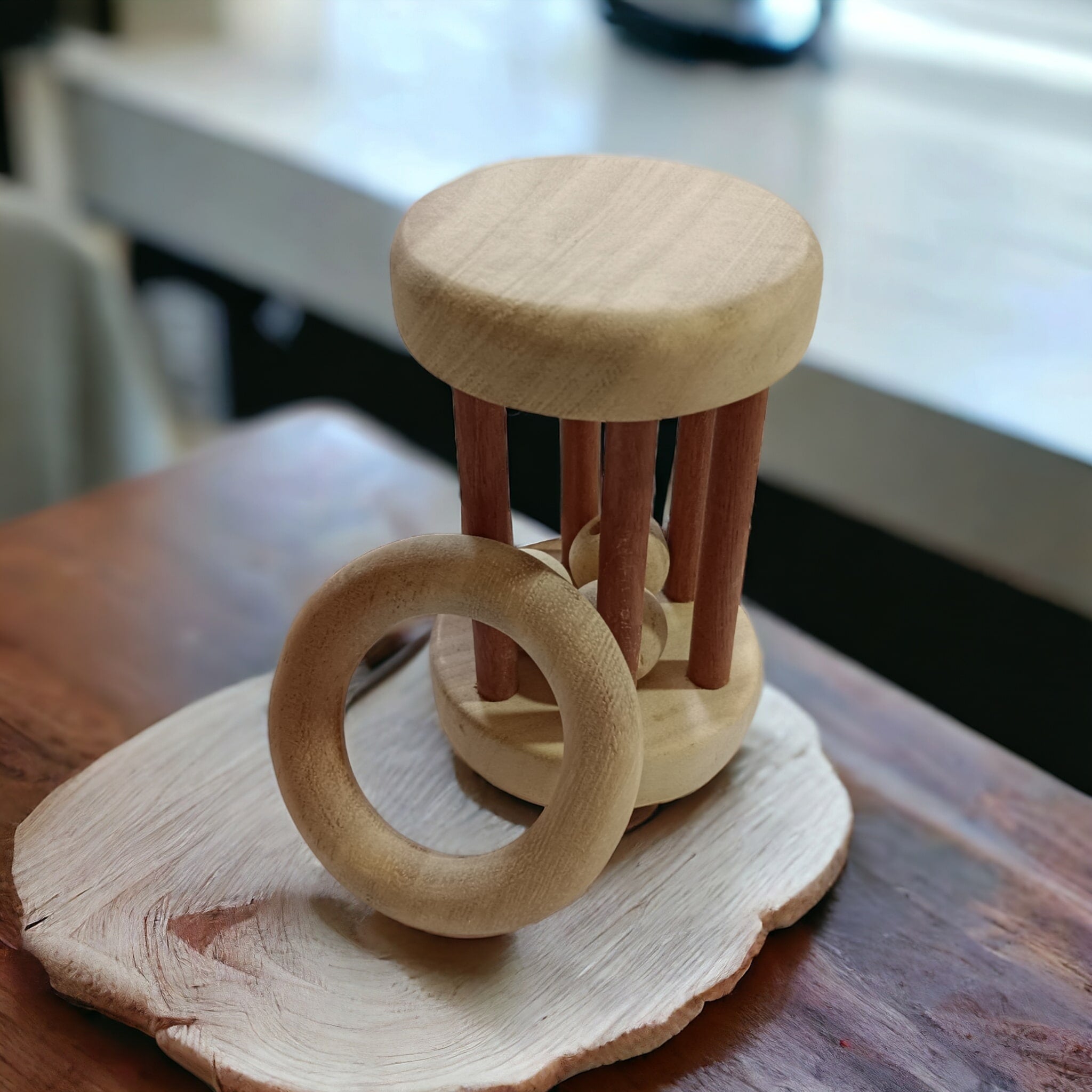 Neem Wooden Tumbler Rattle & Ring Teether For Babies – Wooden Toys on Brown Living™. SKU: RT_TMBLR-RNG. Img 1.