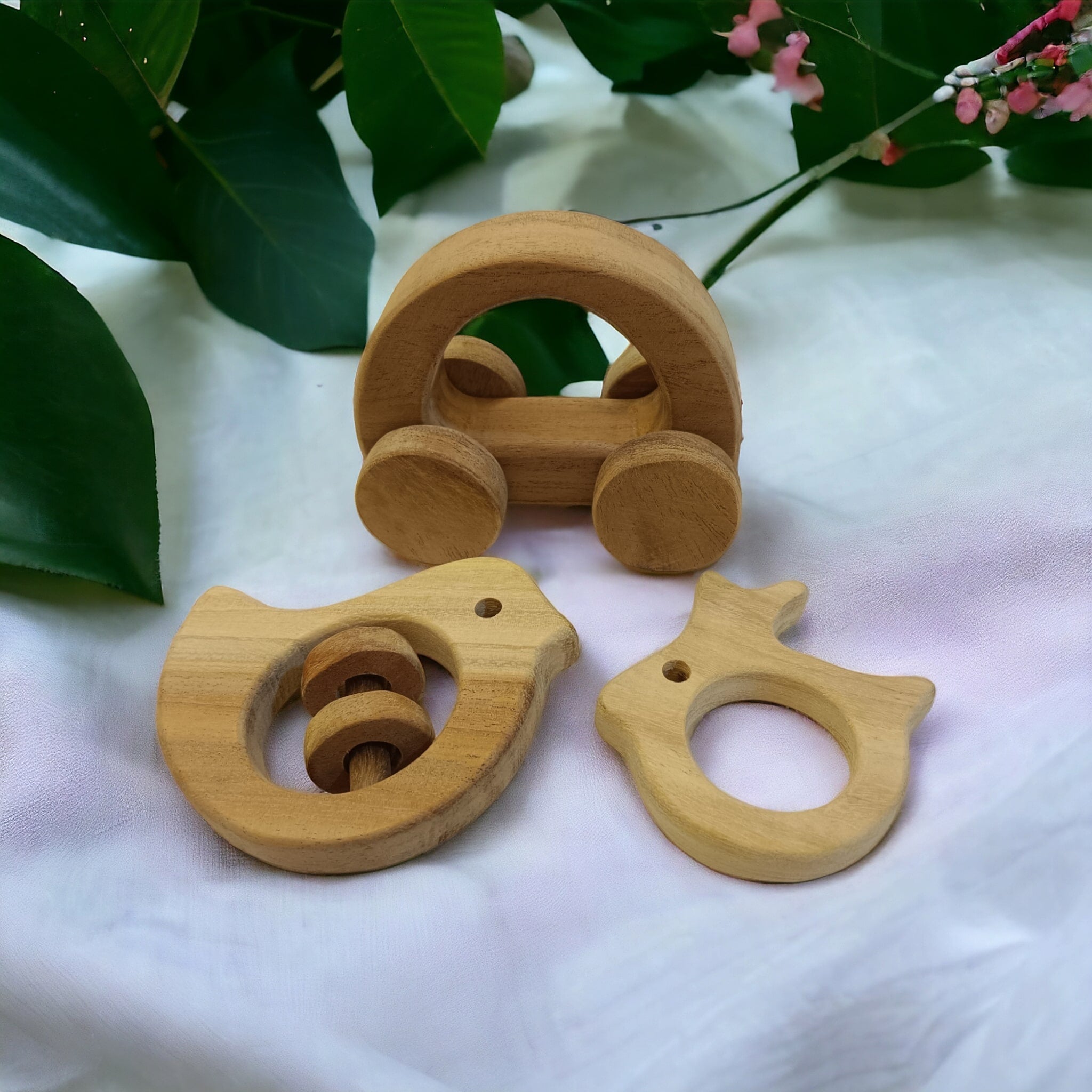 Neem Wooden Wheel Toys, Rattle & Teether Combo For Babies – Wooden Toys on Brown Living™. SKU: WRT_HCR-DV-RBT. Img 1.